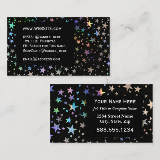 Faux HoloGraphics Rainbow Stars Professionell Blac Visitkort