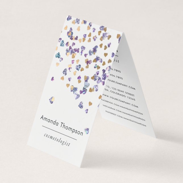 Faux Holography Heart Glitter Visitkort (Framsida)