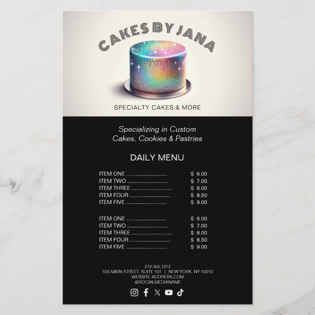 Faux Holography Rainbow Glitter Cake Bakery Flygblad (Framsidan)