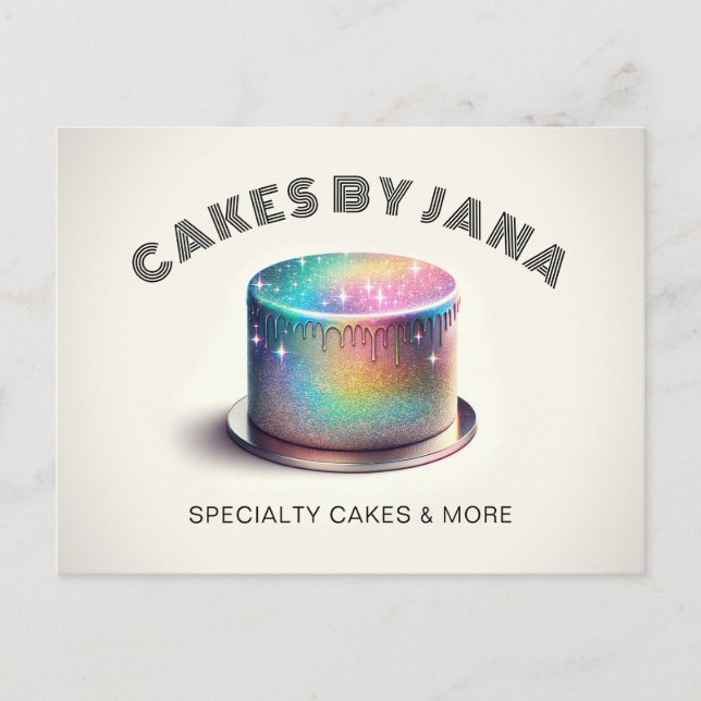 Faux Holography Rainbow Glitter Cake Bakery Vykort (Framsida)
