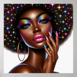 Faux HoloGrapin Melanin Chic Afro Beauty Poster