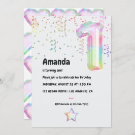 Faux Iridescent Balloon 1:a födelsedagsinbjudan Inbjudningar