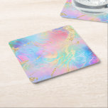 FAUX Iridescent fluid marble Underlägg Papper Kvadrat<br><div class="desc">Observera att holografisk effekt inte är verklig,  utan bara simuleras</div>