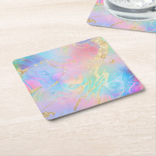 FAUX Iridescent fluid marble Underlägg Papper Kvadrat (Vinklad)