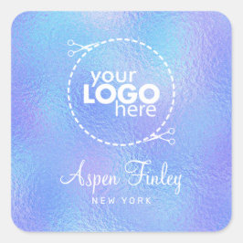 Faux Iridescent Foil Elegant Logotyp Square Sticke Fyrkantigt Klistermärke