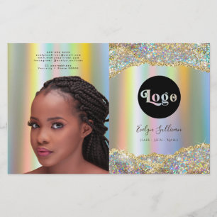 Faux iridescent glitter foil bifold brochyr