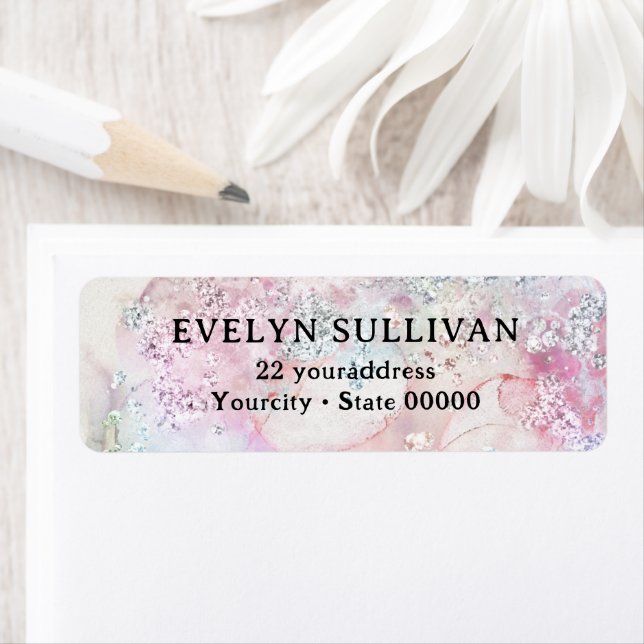 Faux iridescent glitter vattenfärgsfärgad returadr returadress etikett (Insitu)