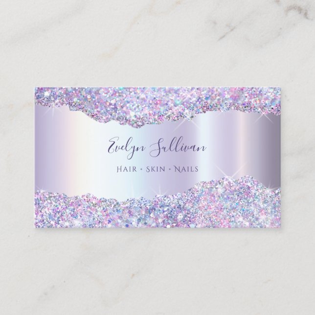 Faux iridescent lavender glitter folie visitkort (Framsida)