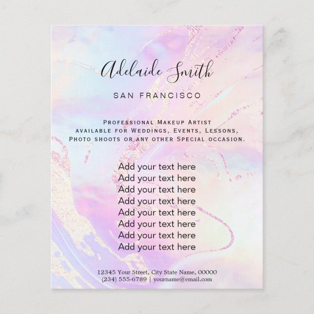 Faux iridescent lila och faux glitter flygblad (Framsidan)