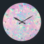 FAUX iridescent opal effect Large Clock Stor Klocka<br><div class="desc">FAUX holographic opal clock,  the iridescence is only simulated</div>