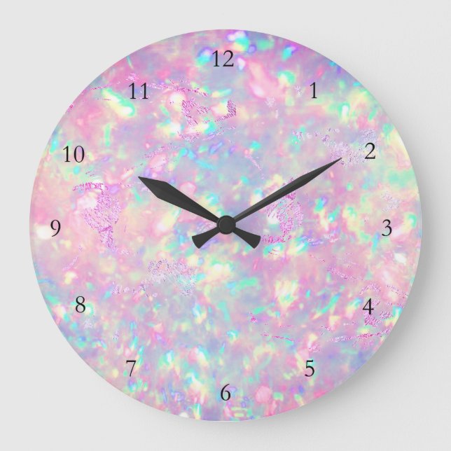FAUX iridescent opal effect Large Clock Stor Klocka (Framsida)