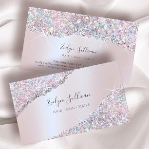 Faux Iridescent Rosa Glitter Affärskort Visitkort