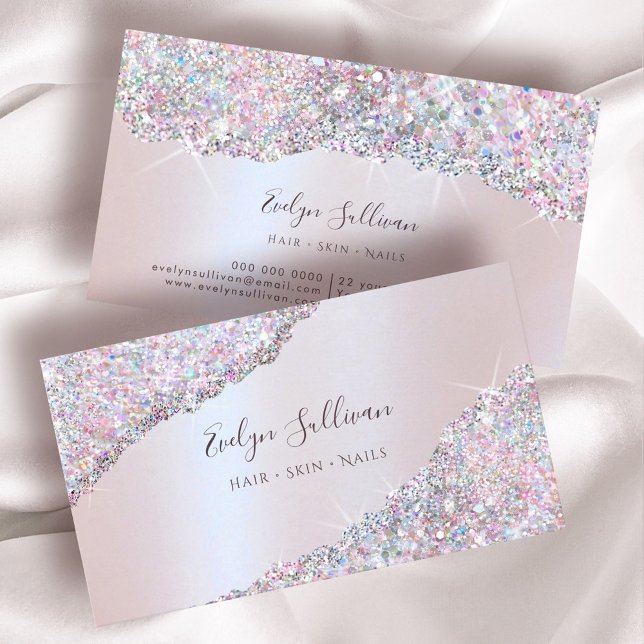 Faux Iridescent Rosa Glitter Affärskort Visitkort (Skapare uppladdad)