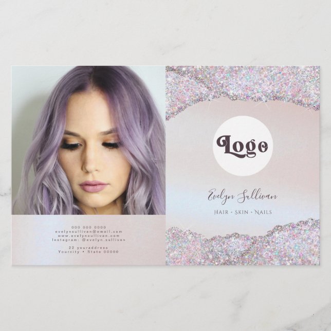 Faux iridescent rosa glitter folie bifold brochure (Framsida)