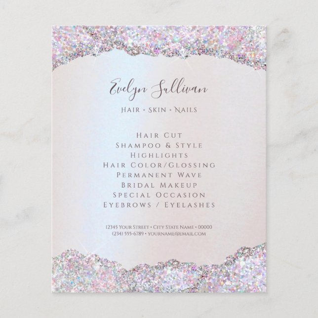 Faux iridescent rosa glitter foliefludde flygblad (Framsidan)