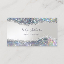 Faux iridescent silver glitter foil affärskort visitkort