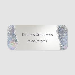 Faux iridescent silver glitter foil namn bricka namnbricka