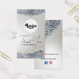 Faux iridescent silver glitter foil paket visitkort