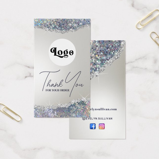 Faux iridescent silver glitter foil paket visitkort (Kontor)