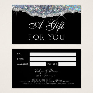 Faux iridescent silver glitter-sekvinariskt presen visitkort