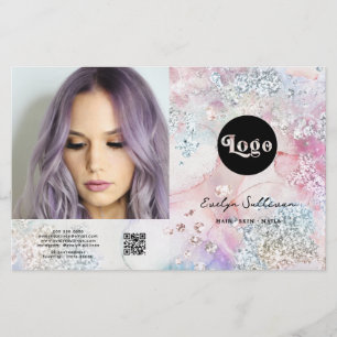 Faux iridescent vattencolor glitter bifold brochyr
