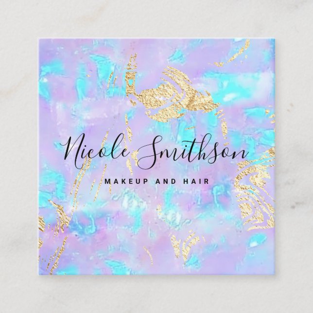 faux irifallence lila opal fyrkantigt visitkort (Framsida)