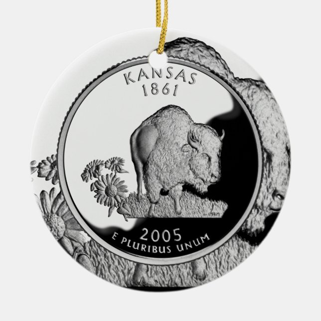 Faux Kansas-statskvartal Julgransprydnad Keramik (Framsidan)