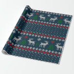 Faux Knitting Mönster Julgran och Hjort Presentpapper<br><div class="desc">Den fula julgosformen faux stickande hjort och julgran mönster</div>