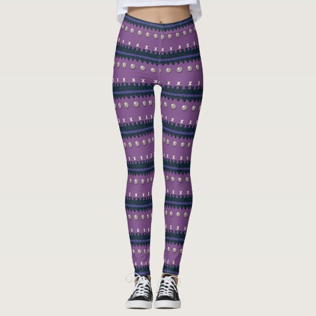 Faux Knkunnig Ugly Lila julbalkar Leggings (Framsida)
