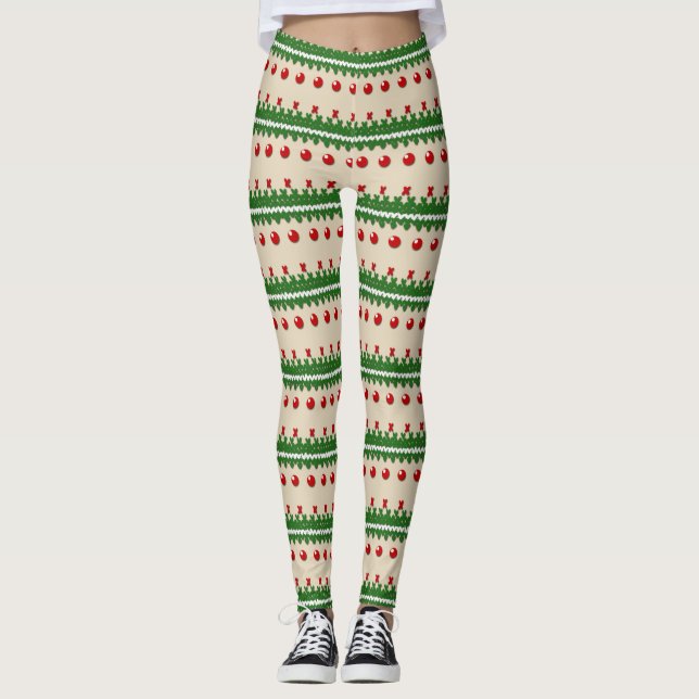 Faux Knkunniga uggla-julbalar Leggings (Framsida)