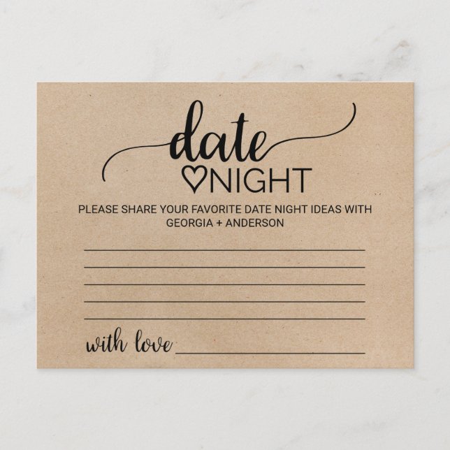 Faux Kraft Calligraphy Date Night Idea Card Vykort (Framsida)