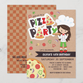 Faux Kraft Girl Pizza Party födelsedagsinbjudan Inbjudningar