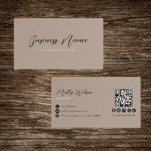 Faux Kraft Minimalist QR Code Social Media Visitkort