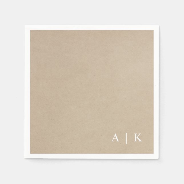 Faux Kraft Monogram Simple Rustic Bröllop Pappersservett (Framsidan)