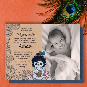 Faux Kraft Namkaran Baby Naming Ceremony Inbjudningar