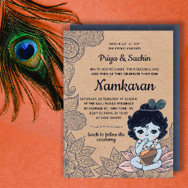 Faux Kraft Namkaran Baby Namngivningsceremoni Inbjudningar