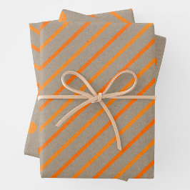 Faux Kraft Paper With Orange Stripes & Polka Dots