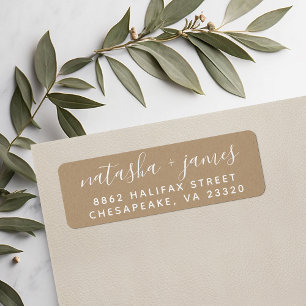 Faux Kraft Snyggt Script Bröllop Returadress Etikett