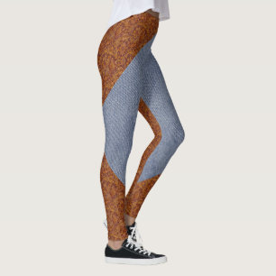 Faux-läder- och Denim-tryckfärg Leggings