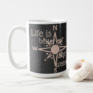 Faux-läder, synkompass Ro-ankare Kaffemugg