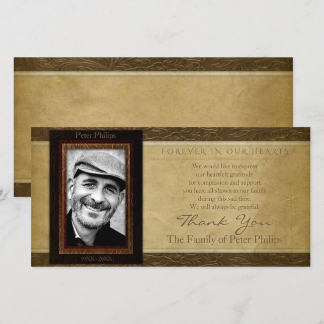 Faux läderparchment Foto Sympathy Tack Kort (Fram/baksida)