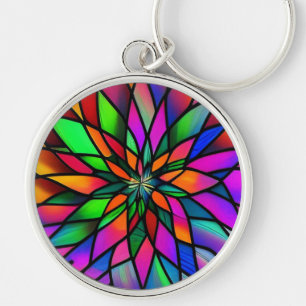 Faux-lagat glas rund silverfärgad nyckelring