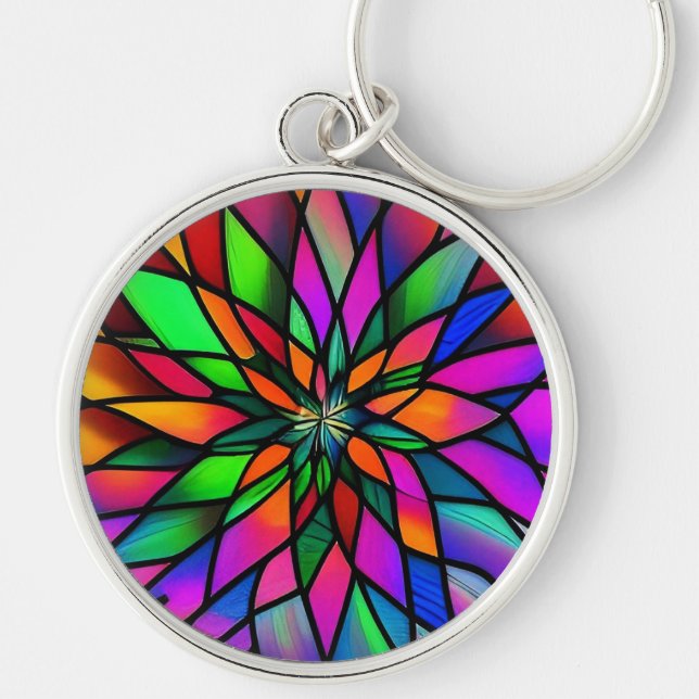 Faux-lagat glas rund silverfärgad nyckelring (Framsidan)