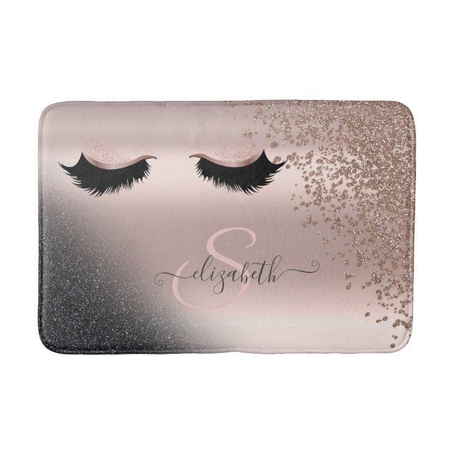 Faux Lash Black Glitter Diamonds Ro Guld Badrumsmatta (Framsidan)