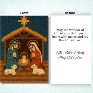 Faux Latch Hook Christmas Nativity Scene Helgkort