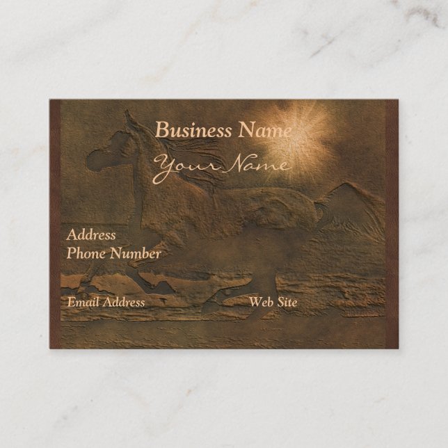 Faux Leather Cantering Horse på lädervykort Visitkort (Framsida)