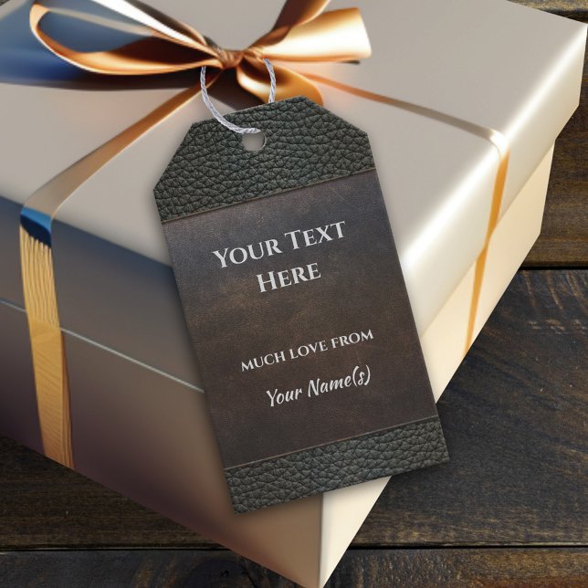 Faux Leather Grunge Brown Blue Grått Gift Märkre Presentetikett (Skapare uppladdad)