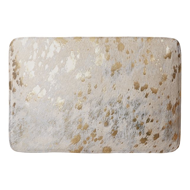 Faux Leather Guld Cowhide Print Metallic Badrumsmatta (Framsidan)
