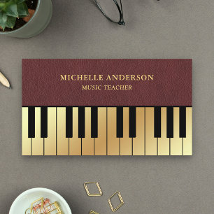 Faux Leather Guld Piano Tangentbord Lärare Pianist Visitkort