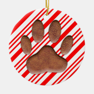 Faux Leather Hund Pawprint Candy cane Julgransprydnad Keramik